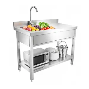 40“Stainless Steel Freestanding Laundry Utility Sink,39.37" × 20.47" ×34.65" Brushed Sink single bowl with Hot&Cold Pull-Out Faucet,For use in Kitchens, Bathrooms, Outdoor Sinks