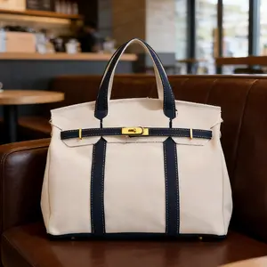 Platinum Canvas Tote Bag Women 2026🎀Color Block Luxury Handbag,Large Capacity Commuter Crossbody Bag,Versatile Mom Hospital Bag