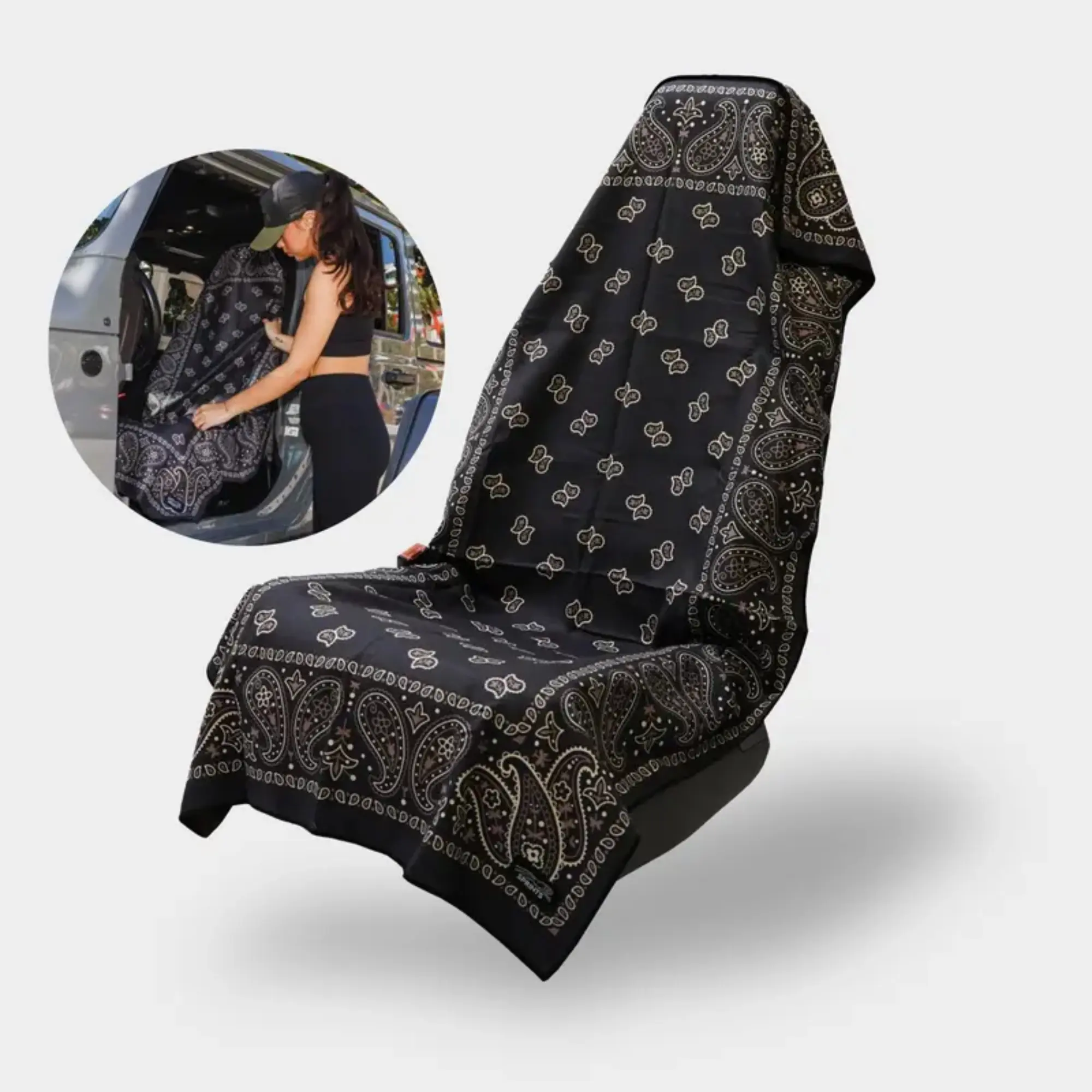 Black Bandana Car Seat Cover, Multi Use Workout Towel, Running Gym Fitness Blanket, Travel & Outdoor Car Accessory