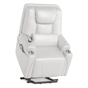 Garvee Electric Power Lift Recliner Chair Sofa with 3-Position Adjustable Recline, Stand Assist, USB Charging Ports, Side Storage Pockets, Cup Holders, and Remote Control in White for Comfortable Seating