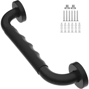 Anti-Slip Grab Bars 12 Inch w/ Grip,  Stainless Steel Wall Mounted Bathroom Grab Bar Handle, Matte Black Safety Shower Handrail for Senior, Handicap Balanced Support Bars