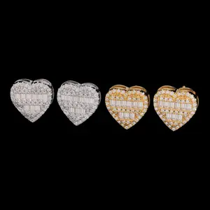 Heart Baguette Cluster Stud Earrings Lab Diamond – 14k Gold