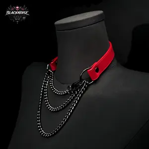 Leather Chain Choker Necklace – Goth Punk Collar Accessory (Adjustable Fit)