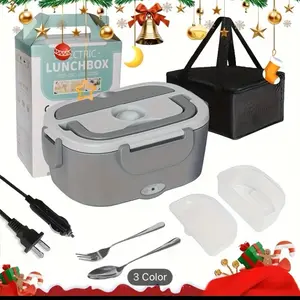 US Standard Lunch Box, Double Compartment Portable for  and Home Use, 110V-240V/12V/24V Power Supply Heating Insulation Camping Picnic Bento Bag