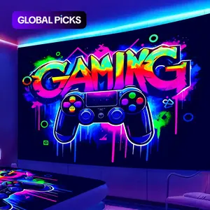 Game Controller Pattern Tapestry, UV Reactive Black Light Tapestry, Game Controller Neon Light Effect Wall Hanging, Bedroom Aesthetic Art Decoration Wall Tapestries #GLOBAL PICKS