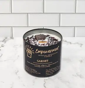 Empowerment Crystal Intention Candle Garnet Dark Rose Labdanum Wooden wick
