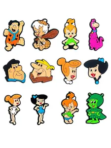 12pcs Cartoon Modern Primitive Man Shoe Accessories, Shoe Embellishment Set, PVC Shoe Charms Set for Crocs Fashion, DIY Shoe Decorations, Birthday Gifts, Includes Fred and Dino party gifts