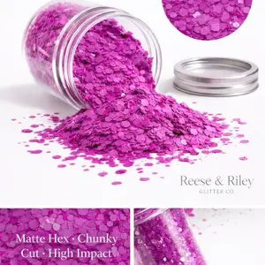 Reese & Riley Co. Orchid - Premium Fuschia Matte Glitter Chunky Mix for Resin Art Tumblers Nails Freshies Slime DIY Crafts Kids Art Projects