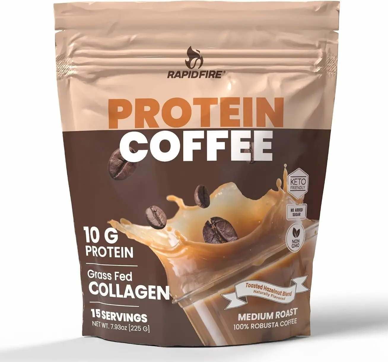 Protein Coffee, with 10g of Protein with Collagen, Promotes Muscle Growth, Supports Energy, Hot or Cold, Keto Friendly, 100% Robusta Coffee, 15 Servings, Hazelnut Flavor, Medium Roast