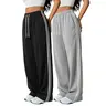 Women's 2-Pack Chic Striped Drawstring Track Pants, Retro Straight-Leg Polyester Casual Pants for Gym Activewear, Drawstring Pants, Long Pants