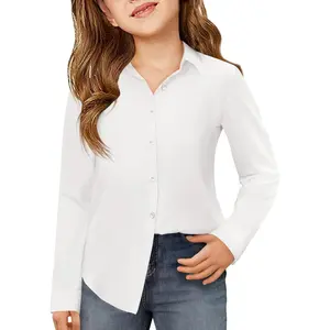 Girls Button Down Shirts Kids Long Sleeve Dress Shirts School Uniform Blouse 5-14 YearsGift.