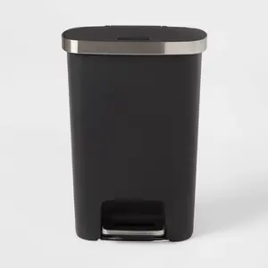 New Front Stage Resin Locking Lid Step Trash Can Black - Brightroom