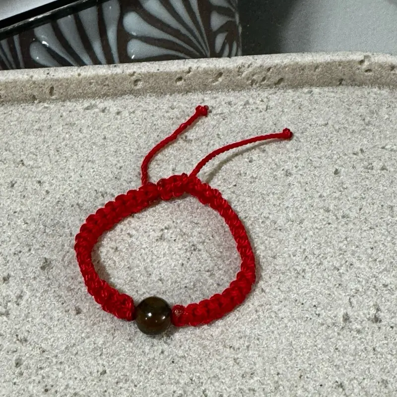 Toddler Tiger Eye Beaded Bracelet - Adjustable Design, Red Cord, Single Bead, Toddler Accessories, Kids' Costume Jewelry Bracelet