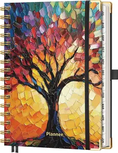 12-Month A5 Size (5.7"x8.3") Academic Planner 2026-2027, July 2026-June 2027, Hardcover Spiral-Bound, Weekly & Monthly Calendar Agenda with Tabs, for Women Students, Colourful Tree Design