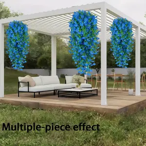 8pcs Large Outdoor Blue Trumpet Flower Hanging Decor, High Fidelity Open Shape, UV Resistant, No Power Needed, Home Garden Patio Decoration