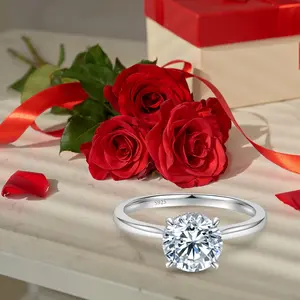 White 2026 New Model 1.5/2/3/4/5CT Round Moissanite Engagement Ring for Women, 925 Sterling Siery Independent Promise 18K Plated Wedding Valentine's Day, Anniversary Jewelry Gifts Her.Selling Fast Style Charming Modern