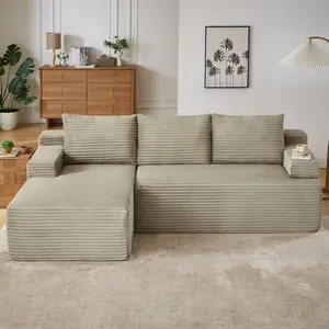 96" Cloud Sectional Sofa, Deep Seat Corduroy Couch for Family Living Room, No Assembly Required, Soft Cushioned Seating for Daily Lounging, Relaxing, and Casual Home Gathering
