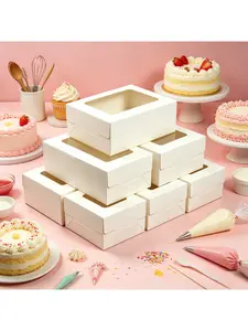20/15/10/5/1pcs White Cardboard Square Cupcake Holder Box Clear Visible Window  Cavity Design.needoh.paper plates.Free gift: One bag of raffia grass