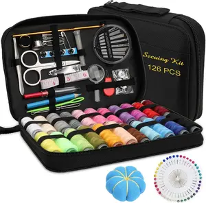 Adults & Beginners Must-Have Maroon Sewing Kit | Complete Basic Needle and Thread Set with Scissors, Tape Measure, Needle Threader for Home, Travel & Emergencies, gift