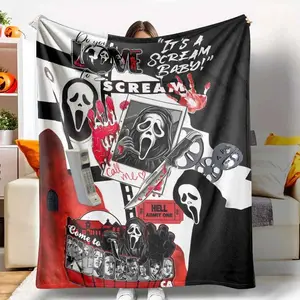 Scream Movie Ghostface Killer Inspired Flannel Throw Blanket - Ultra-Soft, Cozy, Warm for Bed, Sofa, Halloween Decor, Spooky Gift for Dorm Rooms
