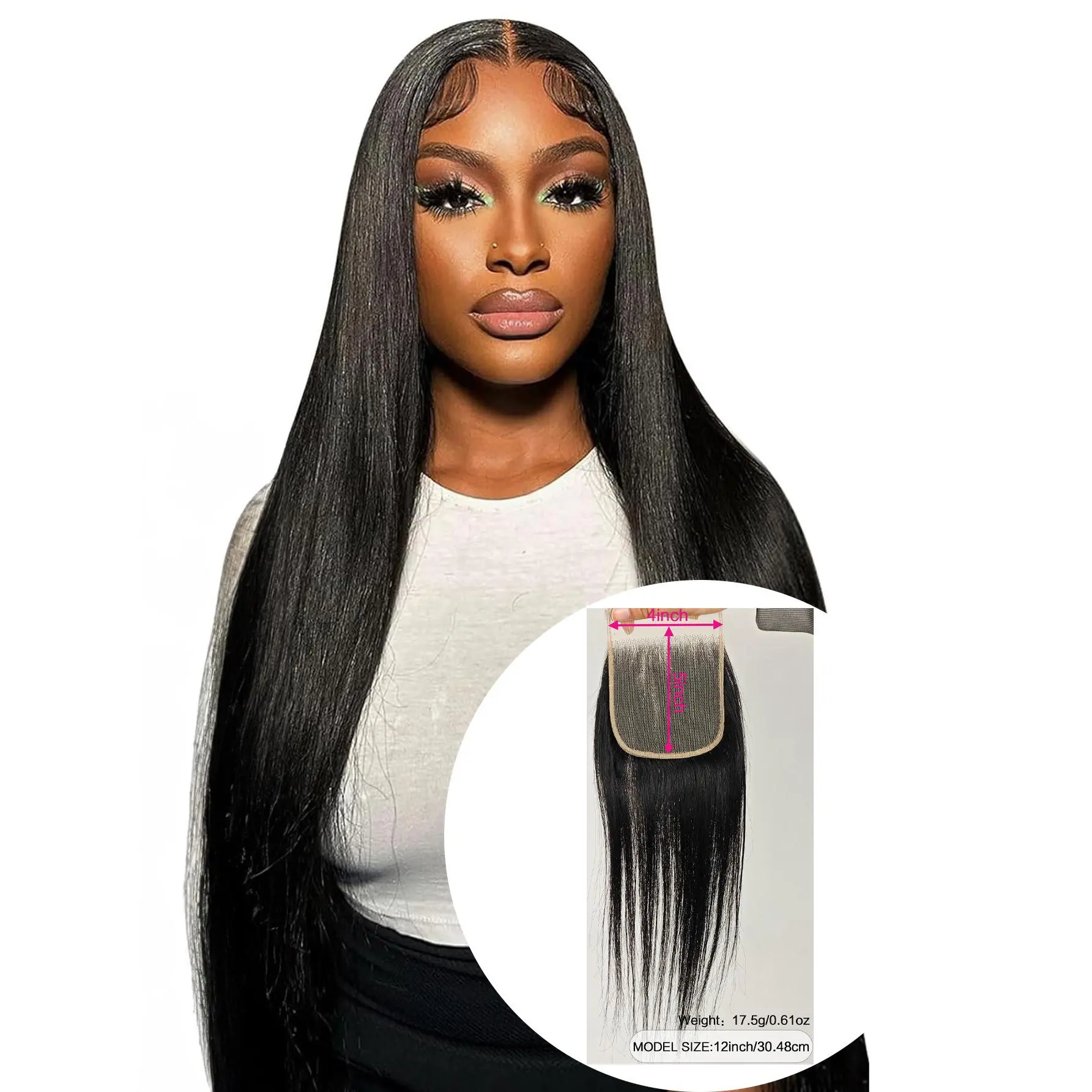 4x5 HD Swiss Lace Melt Skin Lace Closure Long Deep Parting Raw Hair Materials Straight Style Much Fuller with Natural Hair Line Human Hair Natural Black Color (12inch, HD 4x5 lace closure)