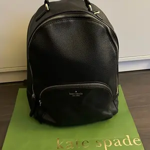 Kate Spade Black Leather Backpack with Gold Hardware and Zipper Closure