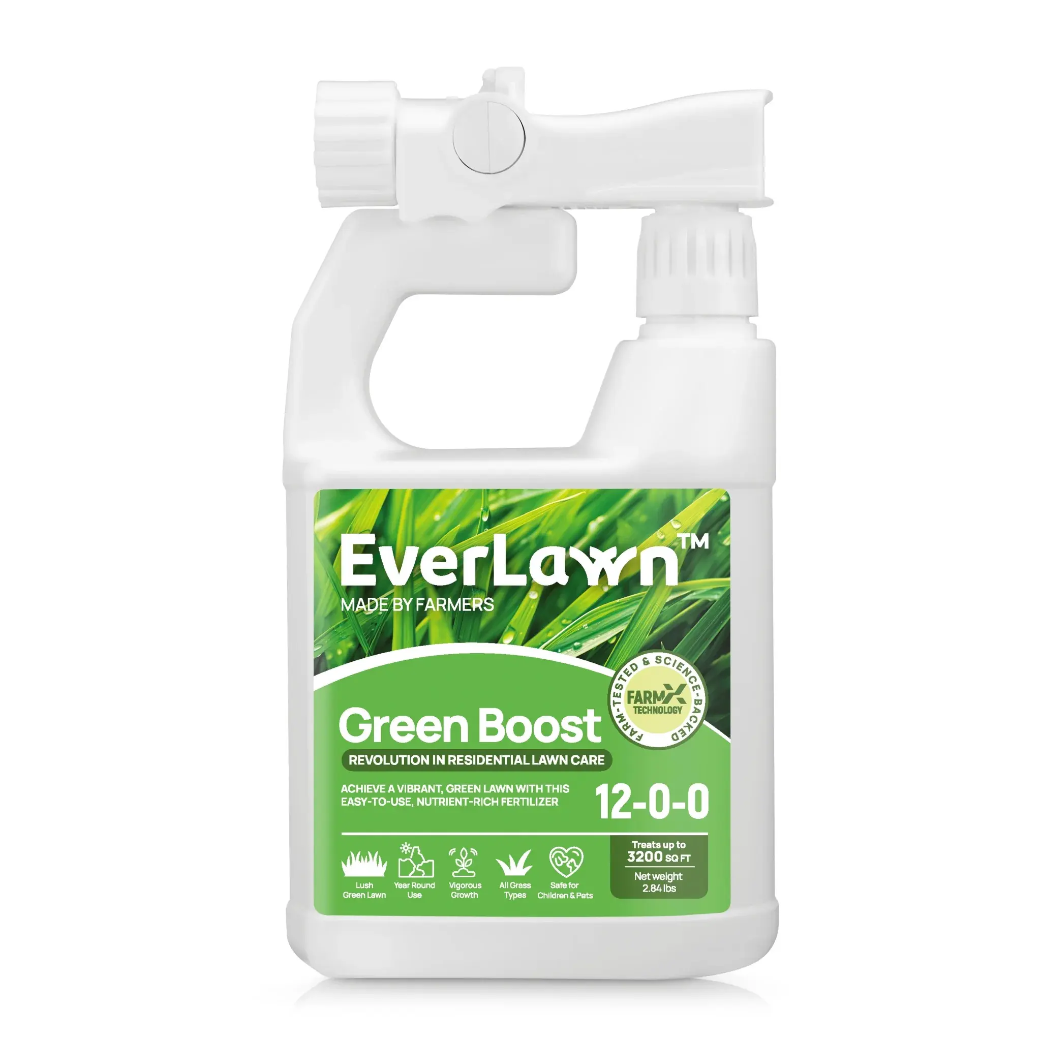 Everlawn's GreenBoost 12-0-0 Liquid Fertilizer with 3% Iron and 1% Manganese – For Fast Greening & Dense Growth – Ideal for Lawns, Shrubs & Ornamentals – 32 oz