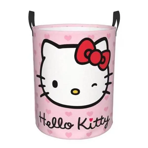 Sanrio Hello Kitty Laundry Basket Cute Cartoon Collapsible Laundry Hamper Large‑Capacity Foldable Storage Bin with Handles Space‑Saving Organizer for Bathroom Bedroom Dorm Daily Home Use Gift for Girls Teens
