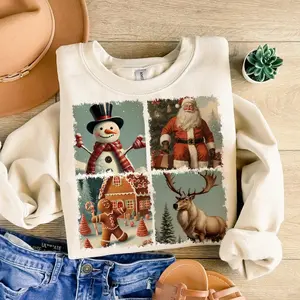 Retro Christmas Sweater Santa Claus & Tree Holiday Sweater