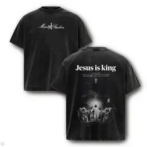 Faith Archangel Battle Washed Graphic Tee - Vintage Spiritual Warfare Back Print Heavyweight Cotton Oversized Christian Streetwear