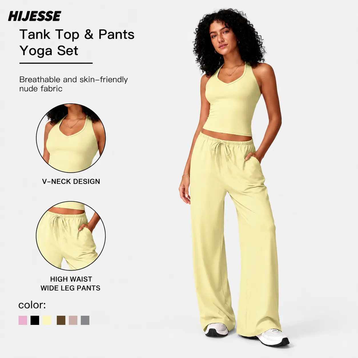 Hijesse  Women's Spring Summer Casual Solid Color Pocket Set, Sleeveless Top & Loose Pants, Comfortable for Daily & Work Wear