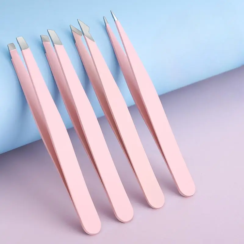 Comfort Stainless Steel Eyebrow Tweezers with Box, 4 Counts Tweezers for Eyebrows, Facial Hair, Ingrown Hair & Blackhead Cleaning, Trending Products,