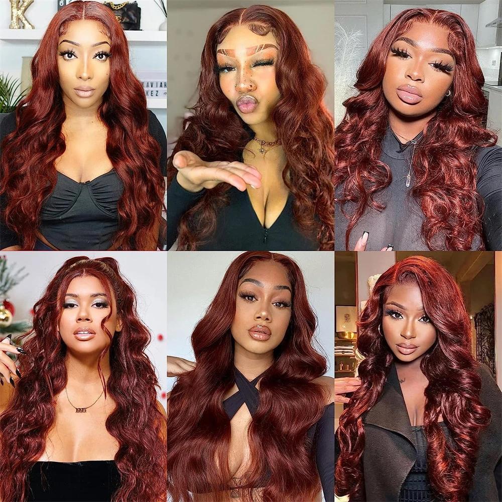 Bling Hair Reddish Brown Body Wave 13x4 13x6 Lace Frontal Human Hair Wigs 180 Density Copper Brown 33B Colored Lace Front Wig Pre Plucked Brazilian Virgin Hair Natural Hairline