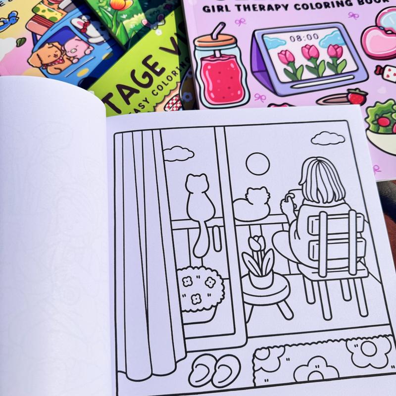 4-Piece or 8-Piece Themed Coloring Books Set, High-Quality Cute Art Books with Various Patterns, Perfect for Daily Relaxation and Holiday Gifts