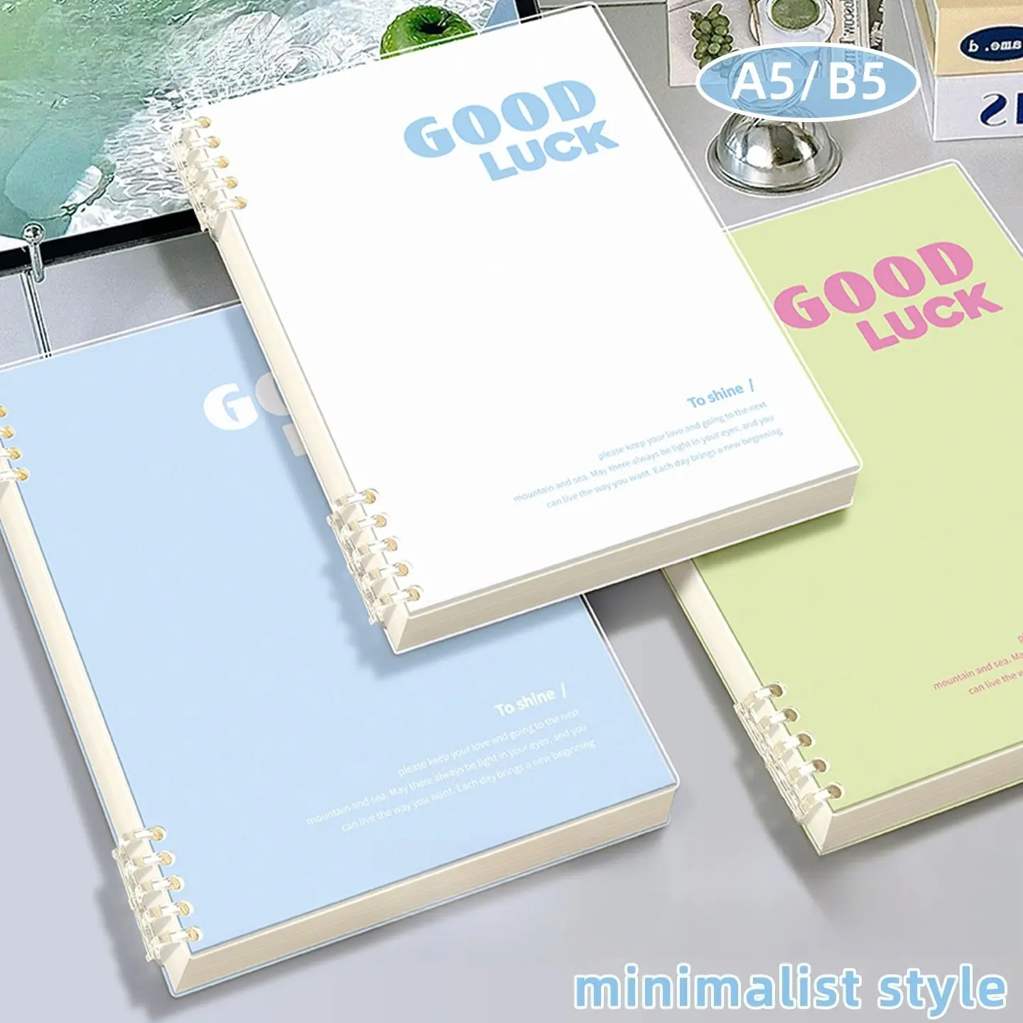 Good Luck Spiral Notebook, for Writing, Note Taking, Planning & Journaling — B5/A5 Lined Notebook — 120 Pages Smooth Writing, White Pink, Blue, Green Aesthetic Cover