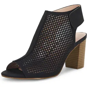 Coutgo Heels for Women Open Toe Boots Cutout Ankle Strap High Heel Chunky Block Sandals
