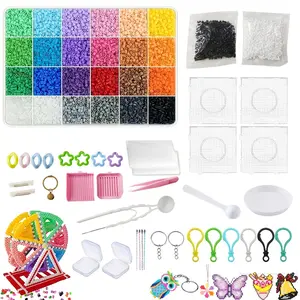 24 Colors 2.6mm Bead Craft Kit, Includes Pin Board, Melting Beads, Ironing Paper, Tweezers, Colorful Hooks, Kids DIY, Adult Crafts, Home School Art Supplies