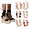 Fashare Women's Heeled Wedge Shoes - 4 in Jute Rope Espadrille Sole Sandals, Open Toe, Tie Closure, Ankle Strap, 8 Colors Selection, Casual Summer Dress Shoes for Women