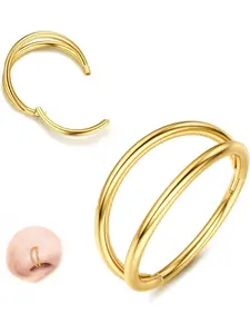 Double Nose Rings Hoop 316L  Steel Nose Ring Piercing Triple Silver/Gold Septum Clicker Cartilage Conch Daith Rook Tragus Lip Ring Earrings 18G/16G Nose Ring Jewelry