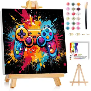 Game Paint by Numbers Kit for Kids with Frame Wooden Easel, Controller Paint by Number Kids, DIY Acrylic Painting by Numbers for Teen Boys Gamer Room Decor 8x8 Inch