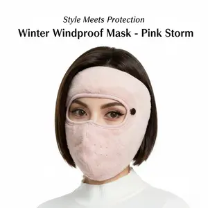 Winter Warm Face Cover with Removable Eye Shield Thick Fleece Lined Full Face Mask for Men Women Outdoor Cycling Motorcycle Riding Cold Weather Pink Black