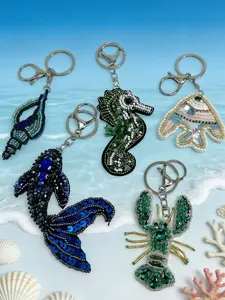 Cute Summer Beach Starfish Ocean Turtle Lobster Shell Bag Charm, Casual Fashion Full Rhinestone Accessory for Bags, Bag Charm Keychain