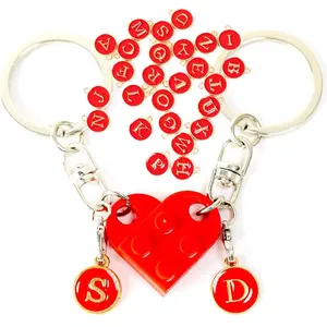 Personalized Heart Keychain Couple Gift, Valentines Brick Matching Couples Gift for Boyfriend Girlfriend, Valentine Gift for Her or Him Red Black