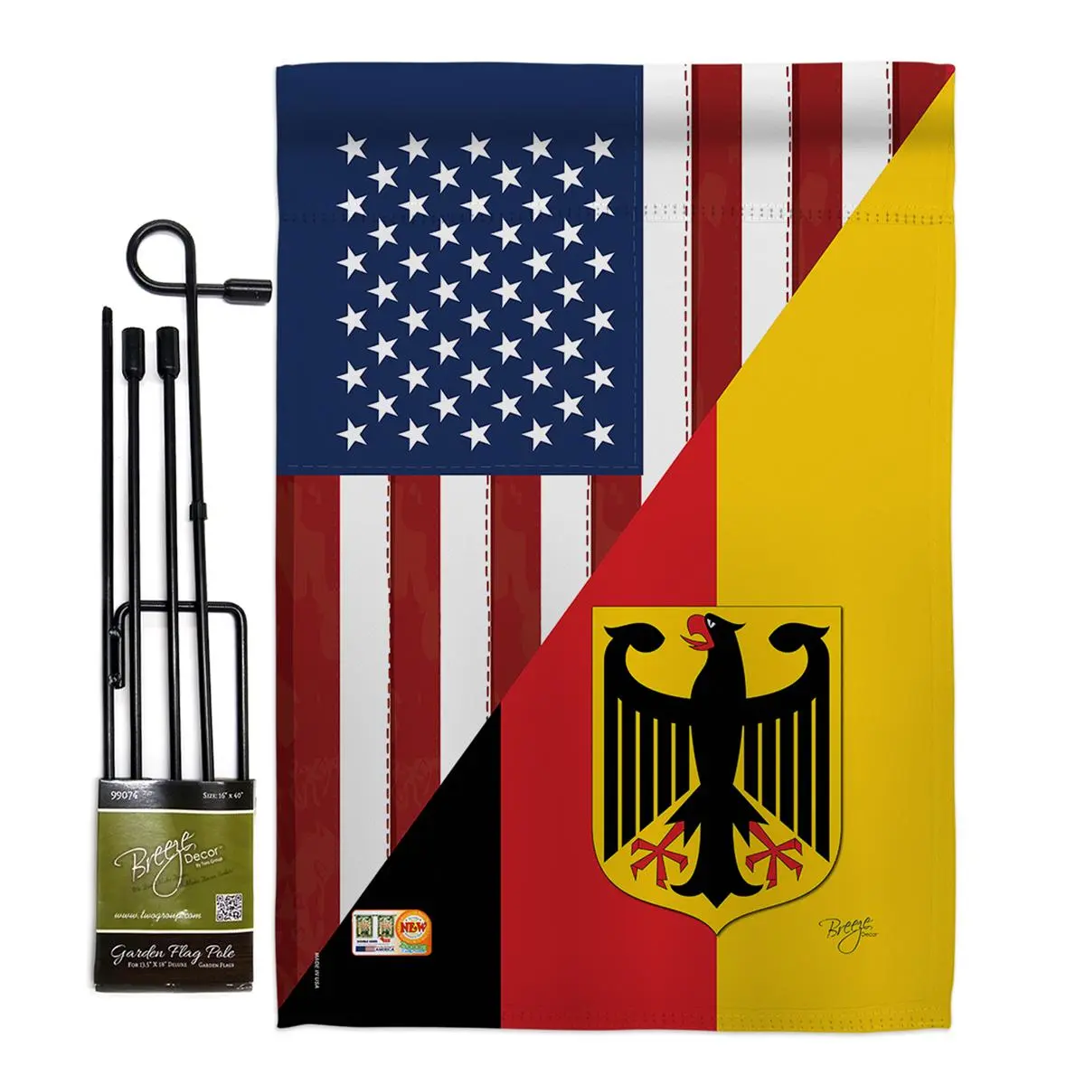 212 MAIN Outdoor Vertical Garden Flag Complete Kit - 13x18.5in Weatherproof US-German Friendship Double-Sided Decor, Metal Garden Banner Pole Stand, Soft-to-the-Touch Vertical Display Yard Decor for Home Improvement