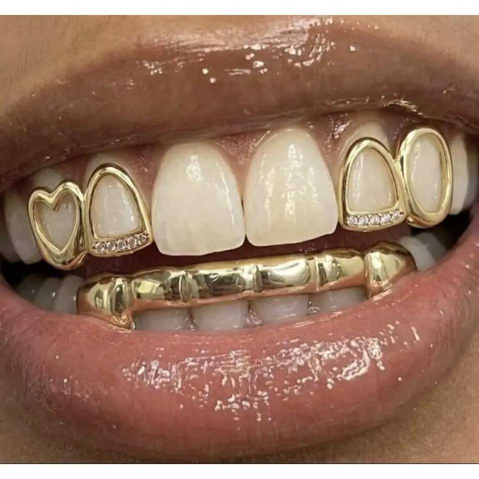 Hollow Heart Single Tooth Grillz, Unisex Zirconia Stone Cap in Silver Finish, Personalized Jewelry for Daily Wear and a Unique Look, Artificial Zircon, Everyday Use, Metal Alloy, One Set