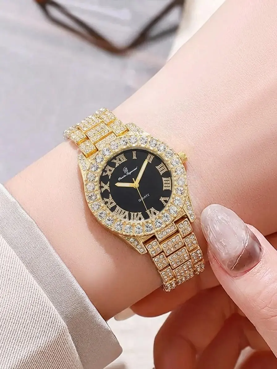 Women's Quartz Wrist Watch - ST10327LA Single, Fully Iced-Out Fashion Design with Crystal Studs, Japanese Quartz Movement Fashionable Party Watch Fashion Wristwatches