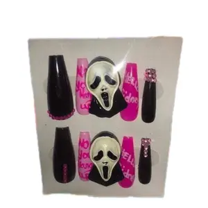 Horror Characters Inspired Press On Nails - Black & Pink Designs