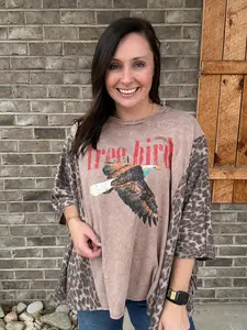 Mocha Free Bird Poncho Top with Leopard Detail by J. Her