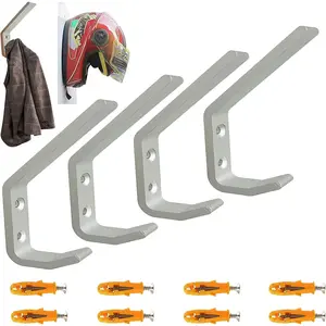 4 Pack Sturdy Aluminium Motorcycle Helmet Holder,motorbike Jacket Display Rack,Backpack Bags Wall Mount Hanger,Cloth Coat Glove Storage Hook - with mounting screws,No Helmet