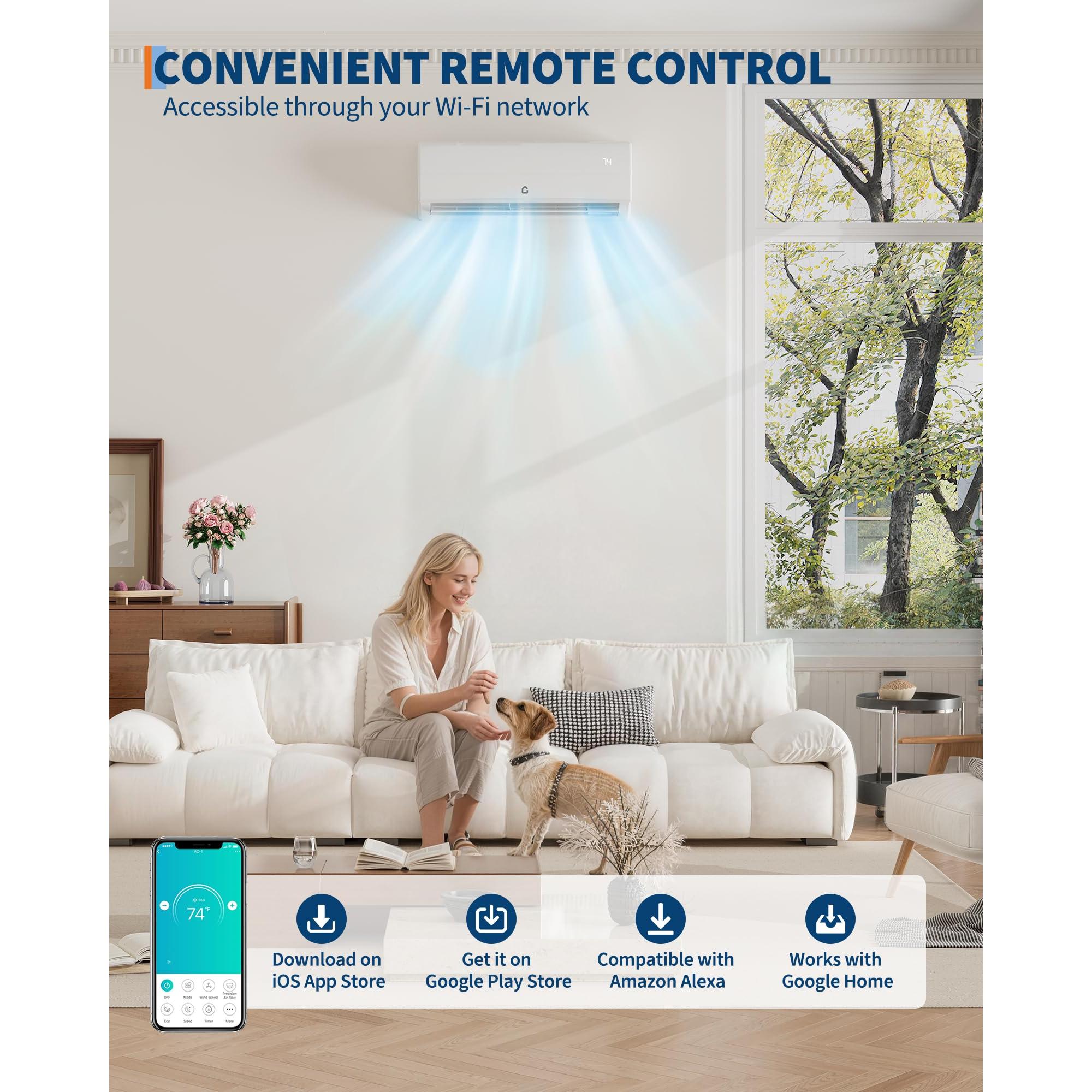 【GARVEE】11500 BTU Mini Split AC/Heating System – 115V WiFi Enabled Energy Efficient Wall-Mounted Split Air Conditioner – Cools Up to 750 Sq.Ft – Heat Pump & Installation Kit Included